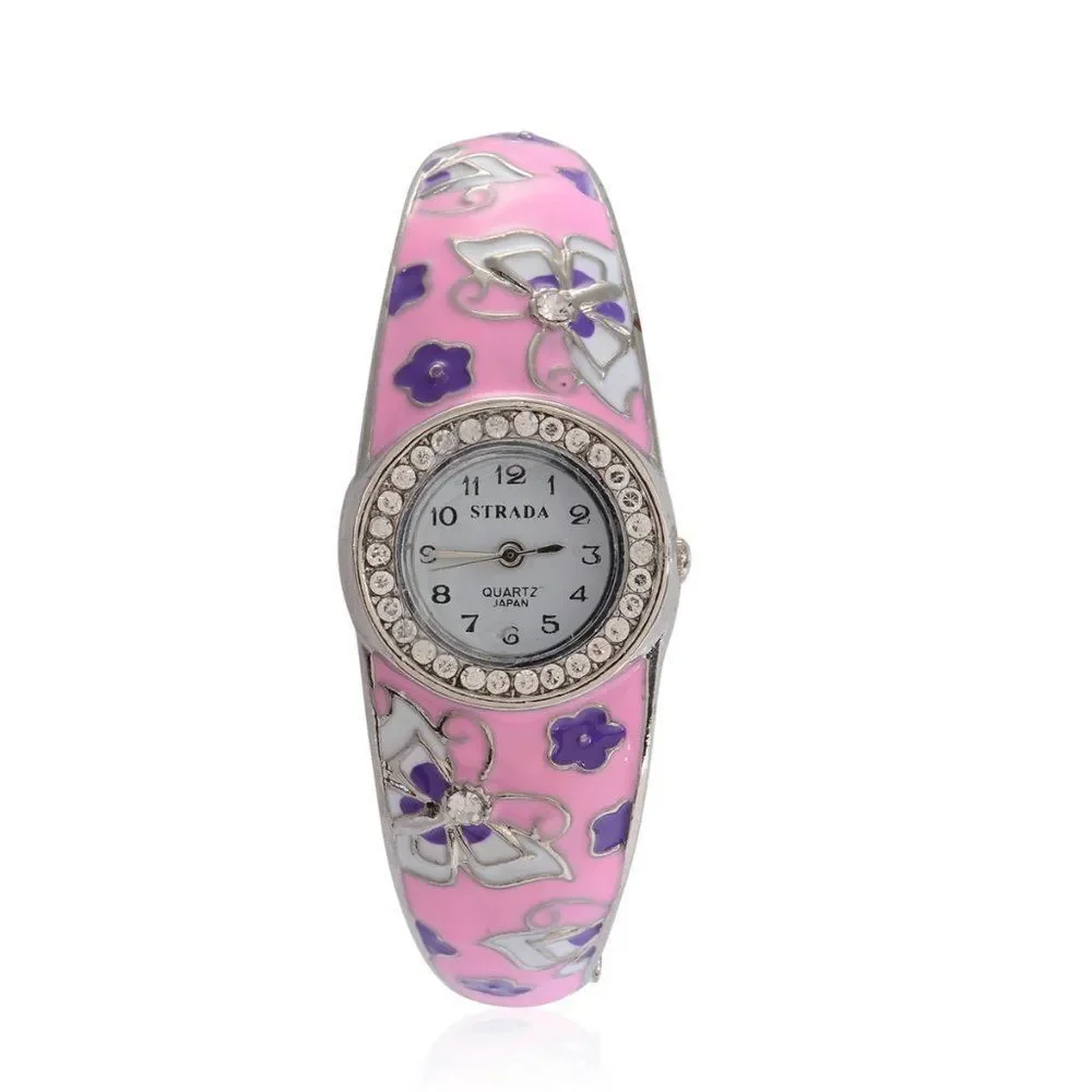 STRADA Austrian Crystal Bangle Watch Pink